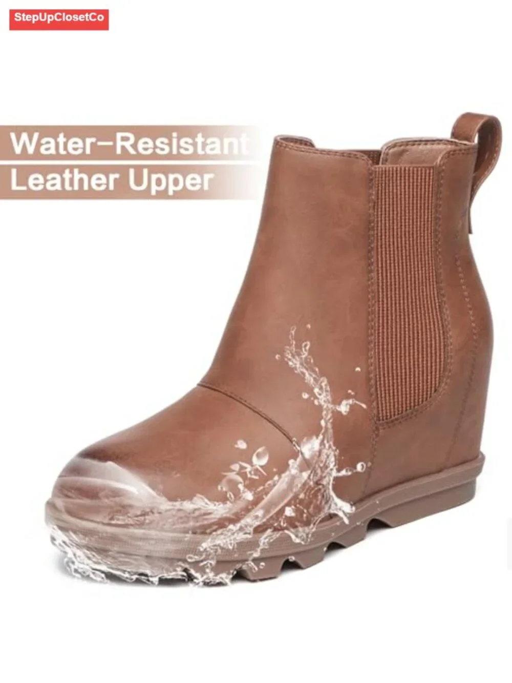 Women's Hidden Heel Chelsea Ankle Wedge Boots Faux Leather Slip-On